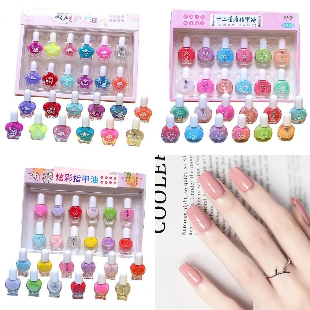 Low Odor Nail Polish for Kids Safe Nail Polish for Children 24pcs Kids Nail Polish Set Low Odor Quick Dry for Girls for Gentle