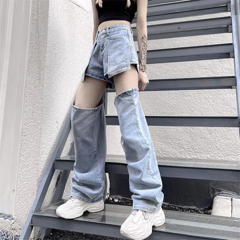 Jeans Women Patchwork Creativity Vintage All-match Spring Ladies Cool Streetwear Popular Korean Style Loose Fashion Attractive