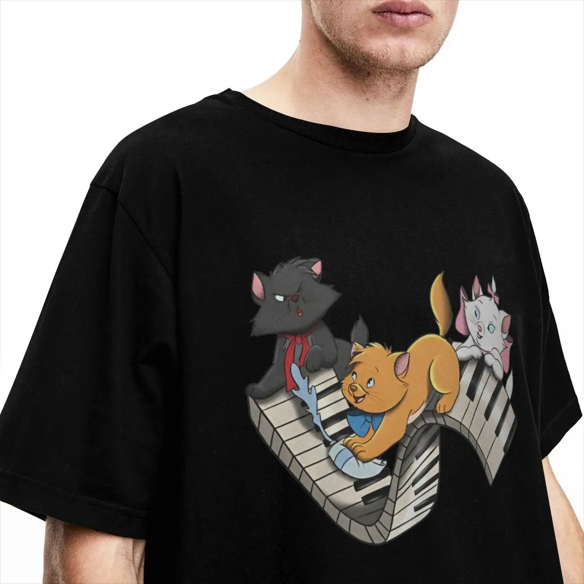 Piano Kittens Aristocats Marie T Shirt Male Y2K Basic Cotton T Shirts Beach O Neck Hippie Tee Shirt Hot Sale Oversized Clothes