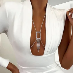 Stonefans Fashion Rhinestone Tassel Chest Chain for Women Sexy Decor Crystal Body Chain Bra Chest Jewelry Clothing Ornament