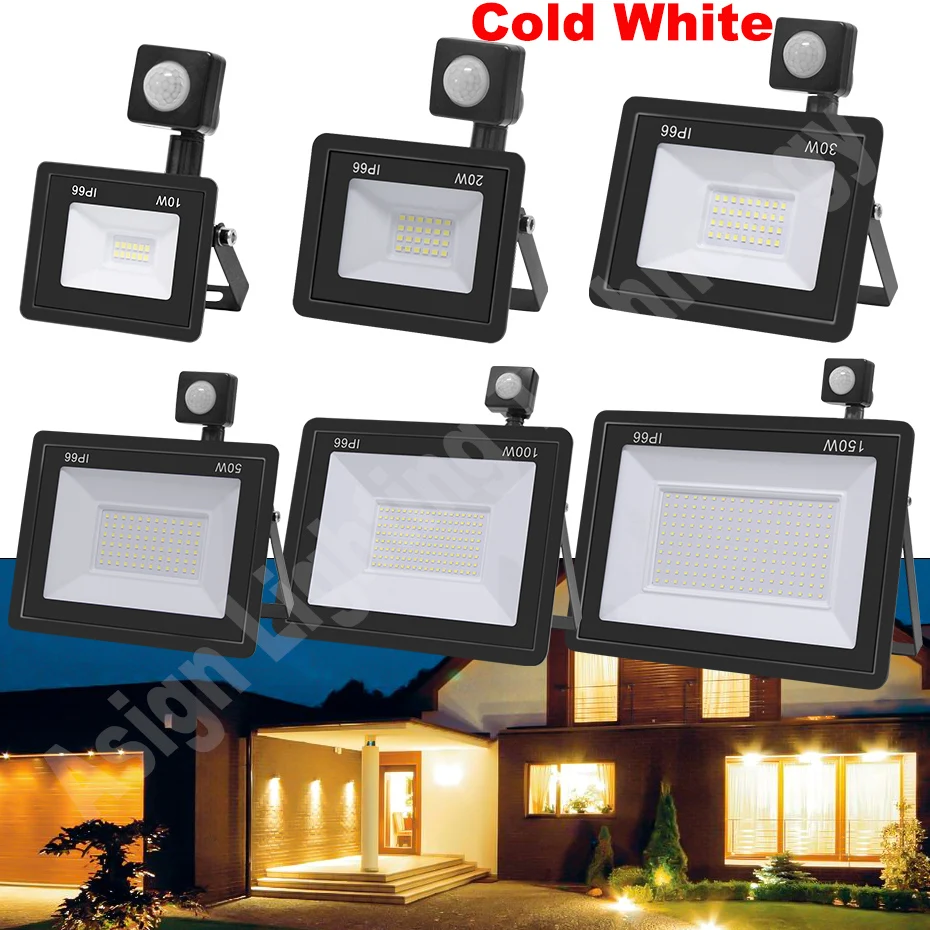 

150W 100W 50W 30W 20W 10W 220V LED Flood Light PIR Motion Sensor Cold White for Home SMD2835 LED Spotlight Waterproof Wall Light