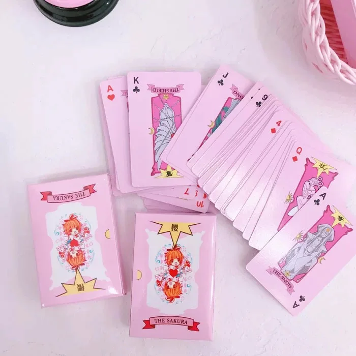 จับการ์ด Sakura โป๊กเกอร์54Pcs อะนิเมะการ์ดเกมสาวน่ารัก Kawaii Lolita เล่นโป๊กเกอร์การ์ด Joy การบีบอัด Prop party