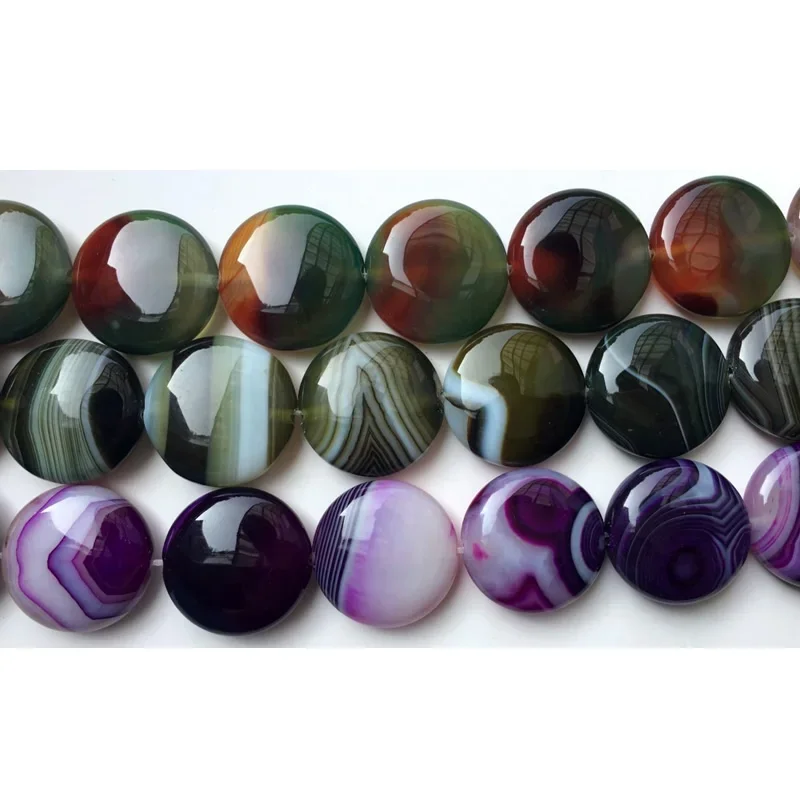 Natural Stone Beads for DIY, Coin Stripe Agat Beads, Multiple Different Color to Choose, Strand 15 in, 25mm 20mm wholesale