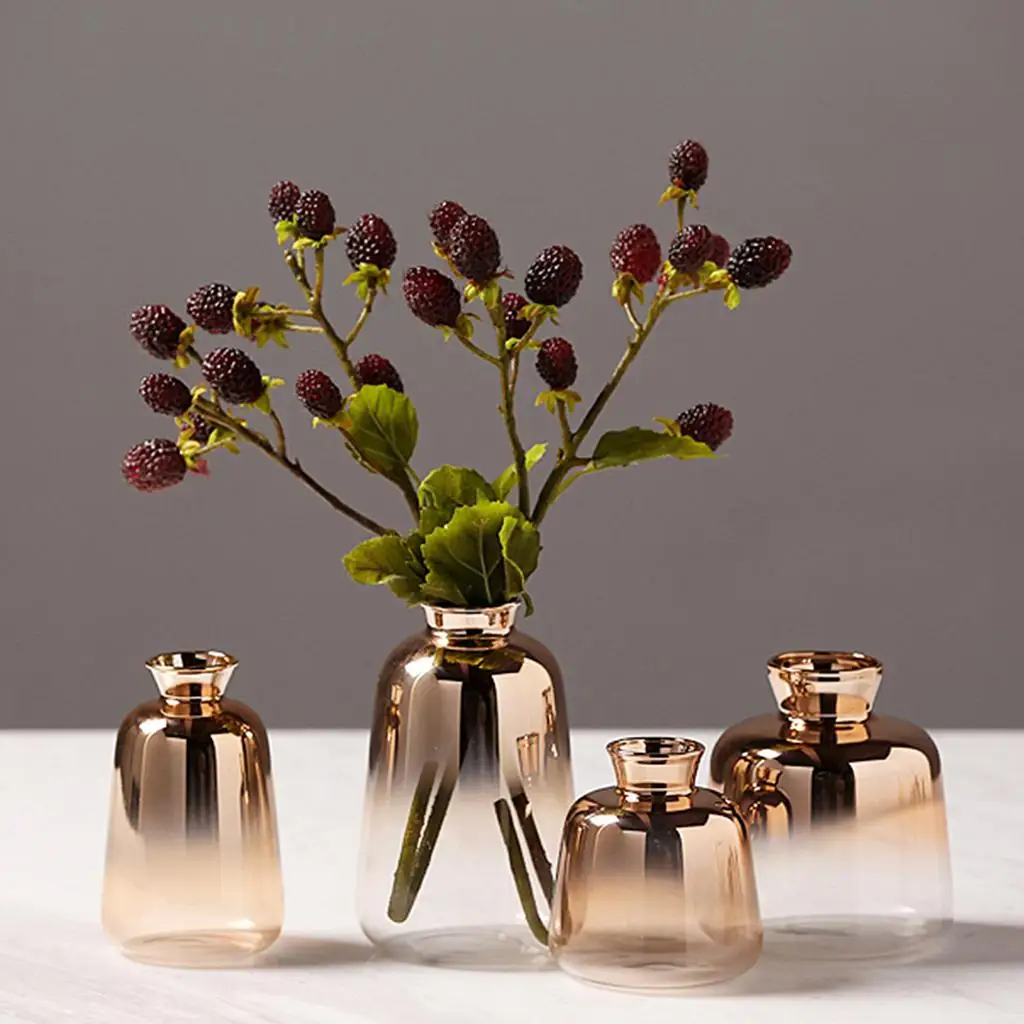 Jarrón Pequeño de Vidrio Degradado Chapado en Oro, Estilo Nórdico Minimalista Moderno, Recipiente para Terrario, Maceta, Centro de Mesa, Decoración para Bodas