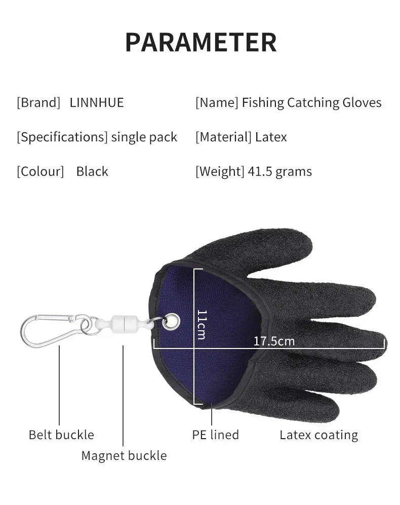 FLYSAND Non Slip Latex Fishing Gloves Outdoor Gloves with Magnet Hand Protection from Puncture Durable Fishing Tool Essential