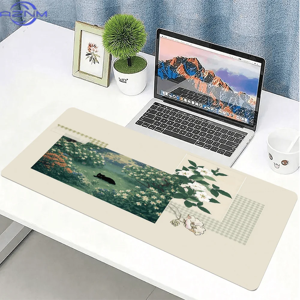 1pc Collage Floral Cat Pattern Mouse Pad  cm, Large Non-Slip Desk Mat, Desk Pad for Home Office - Soft Fabric Surface Keyboard M