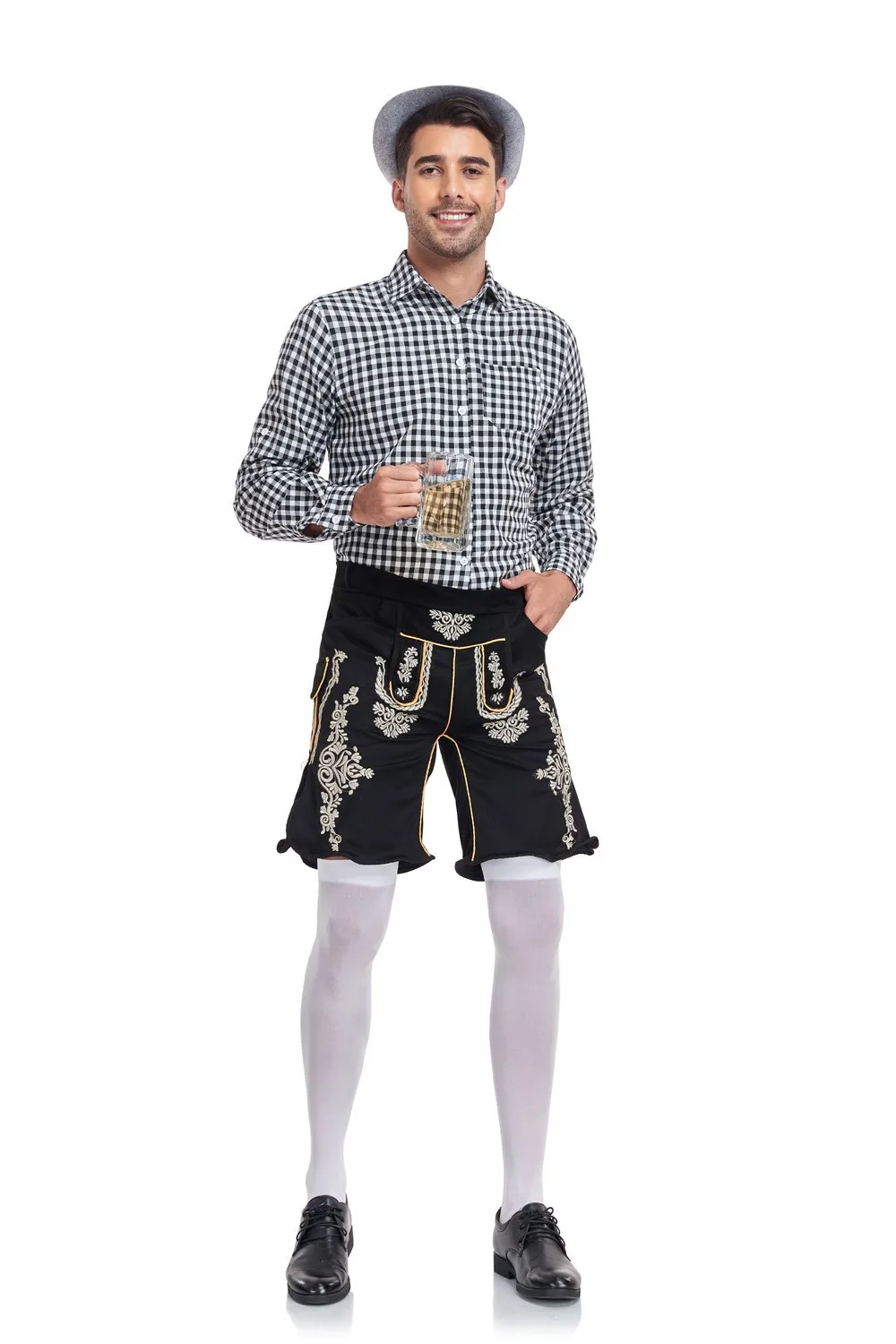 German Traditional Oktoberfest Beer Dress Plaid Shirt Men's Beer Suspenders Suit