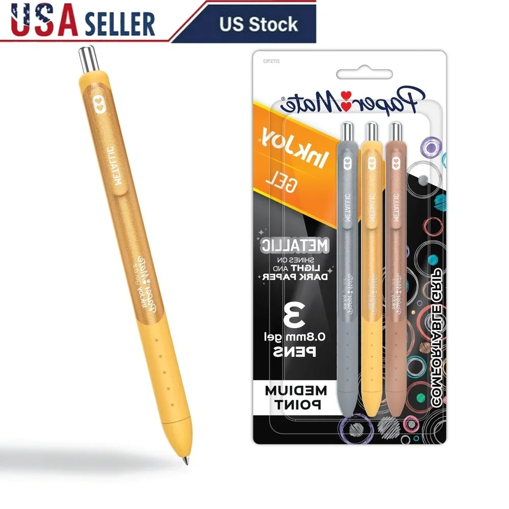 

Metallic Gel Pens Assorted 0.8mm Medium Point 3 Count Smooth Ink Comfortable Grip Writing Journaling Doodling Crafting