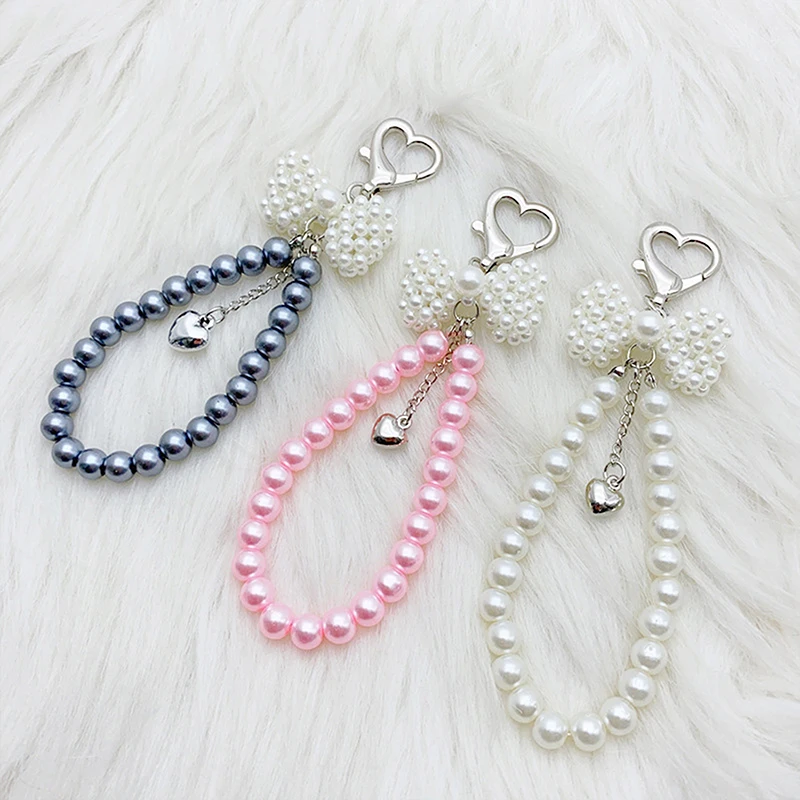 Y2K Fashion Imitation Pearl Bowknot Keyring Korean Bow Beaded Keychain Keycord Bag Pendant Decoration For Girl Gifts