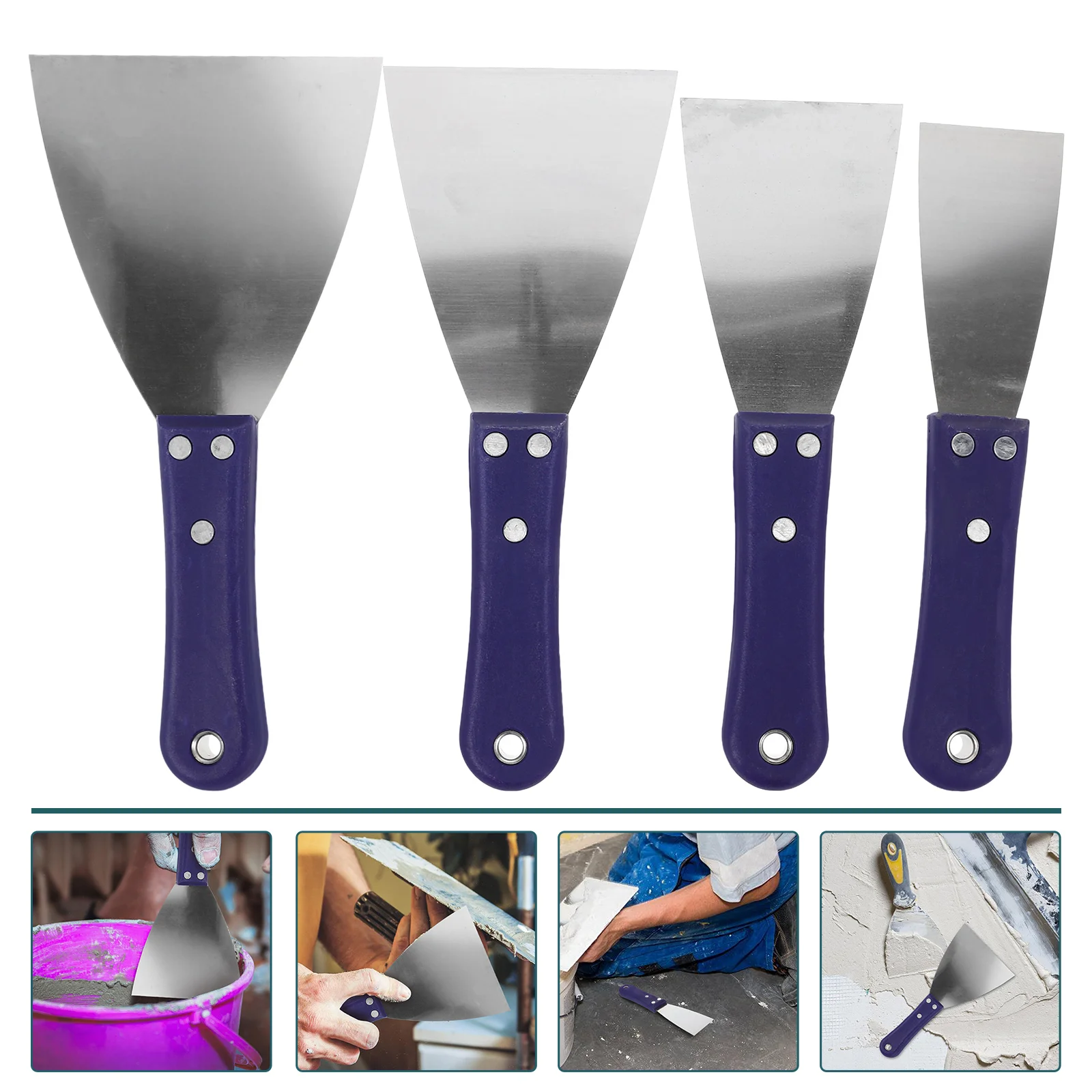

4pcs Stainless Steel Scraper Tool Flat Putty Spatula Multi-Functional Wall Paint Wallpaper Remover Cleaning Grime Sticker