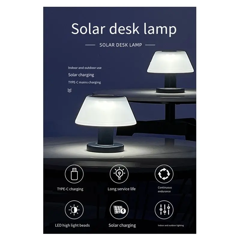 AT21-Outdoor Solar Table Lamp Waterproof Garden Indoor Desk Solar Read Lamp Dimmable Cordless Night Light Easy Install