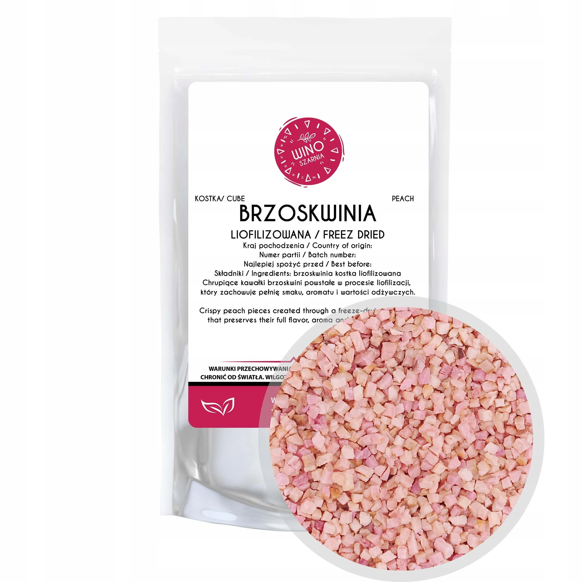 Brzoskwinia Różowa Liofilizowana kostka - 100g Owoce Naturalne Zdrowa Przekąska