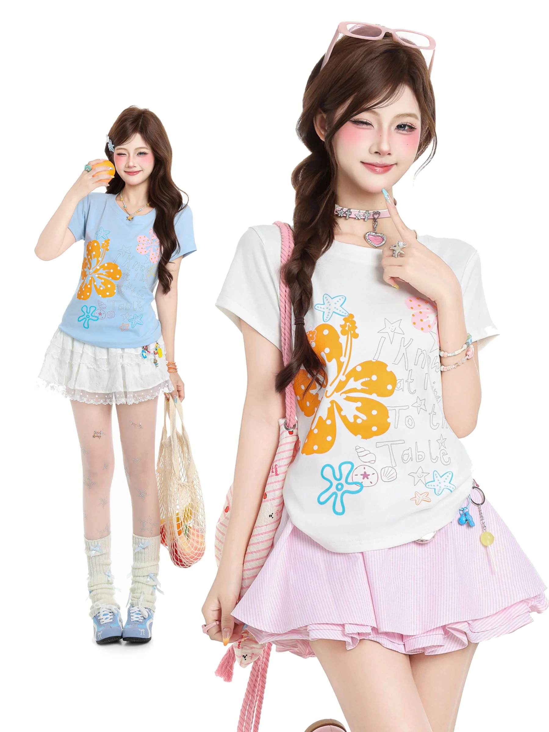 

Женская футболка HTYM Sweet Dopaamine с цветочным принтом, круглым вырезом и короткими рукавами, летняя новинка, топ для похудения в корейском стиле, для повседневной носки