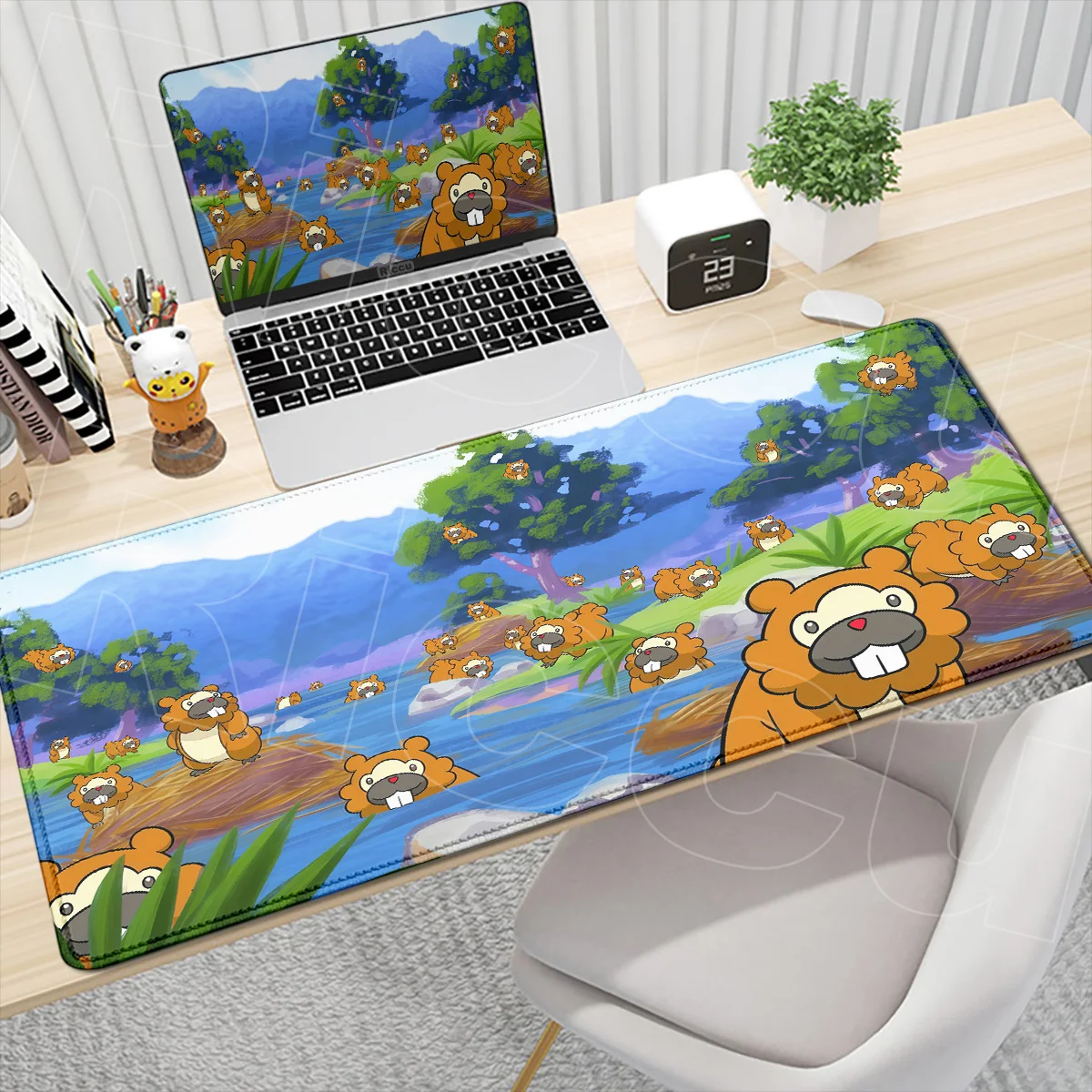 Large E-sport Gamer Keyboard Mouse Pad PC Gaming Accessories Hot P-Pokemon Bidoof Anime Mousepad 900x400mm Natural Rubber Carpet
