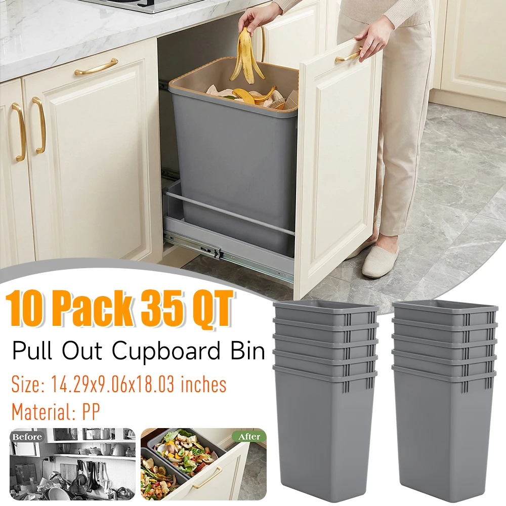 

10 Pack 35 QT Pull Out Trash Can Easy To Clean Pull Out Under Sink Garbage Bin 14x18x9inch for Bathroom Office Living Room Home