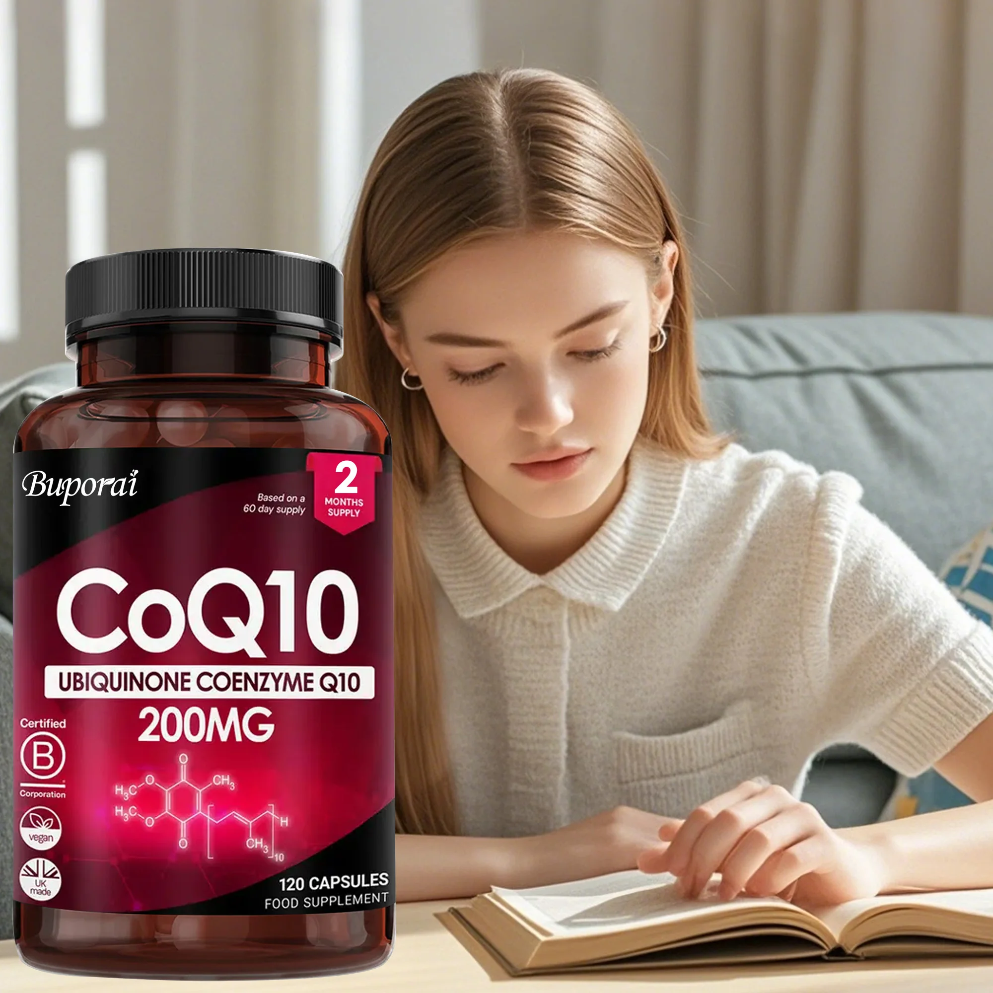 

CoQ10 Ubiquinone Coenzyme 200mg - Promotes Energy Production, Powerful Antioxidant To Supports Heart and Blood Vessel Health