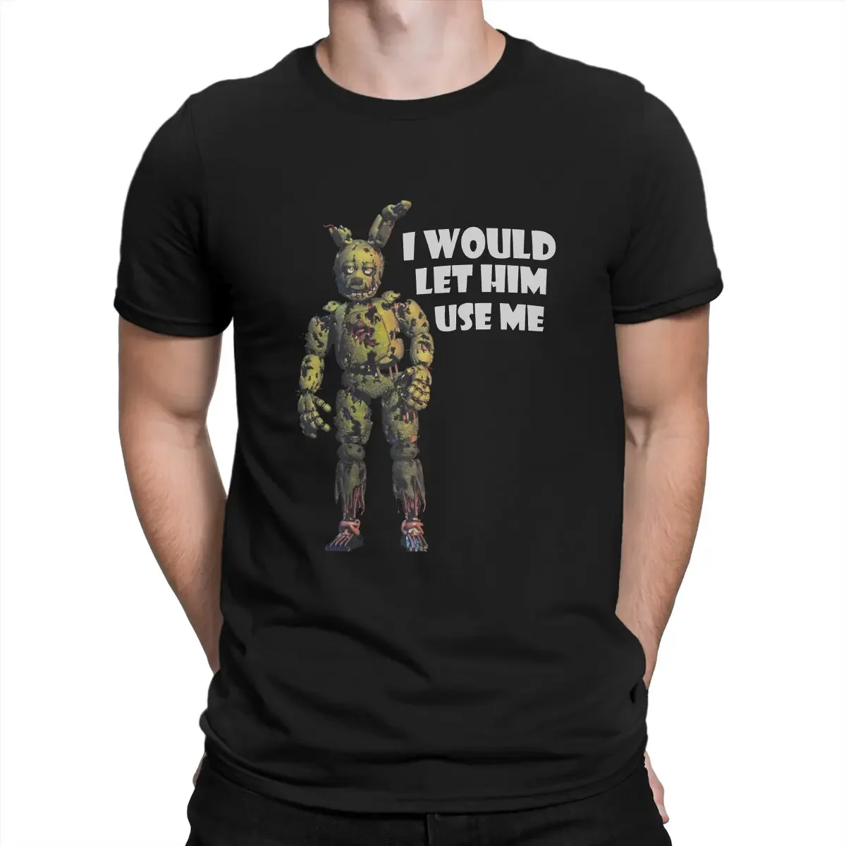 I Would Let Him Use Me 2024 Men's T Shirts FNAF Vintage Tee Shirt Short Sleeve Round Neck T-Shirt Pure Cotton Gift Idea Clothes