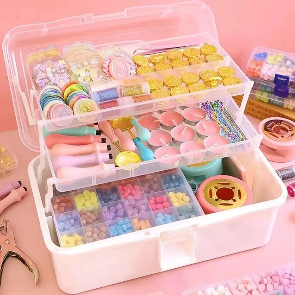 Caja de almacenamiento de gran capacidad de 2/3 capas, organizador portátil multifuncional de plástico plegable para maquillaje, horquilla, joyería artística para uñas