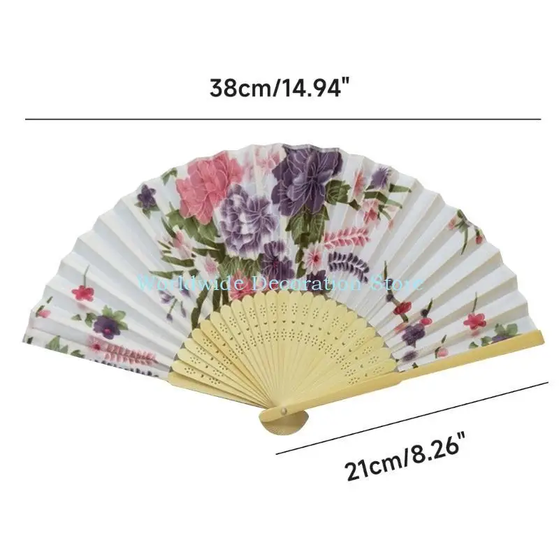 Q39b Vintage Floral Pliing Fan avec Chinois Japonais Dance Fans pour femmes