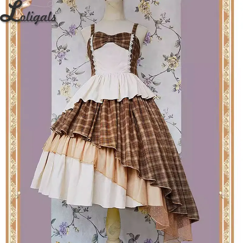 Sweet Color Block Plaid Dress Classic High Low Layered Lolita Party Dress by Infanta