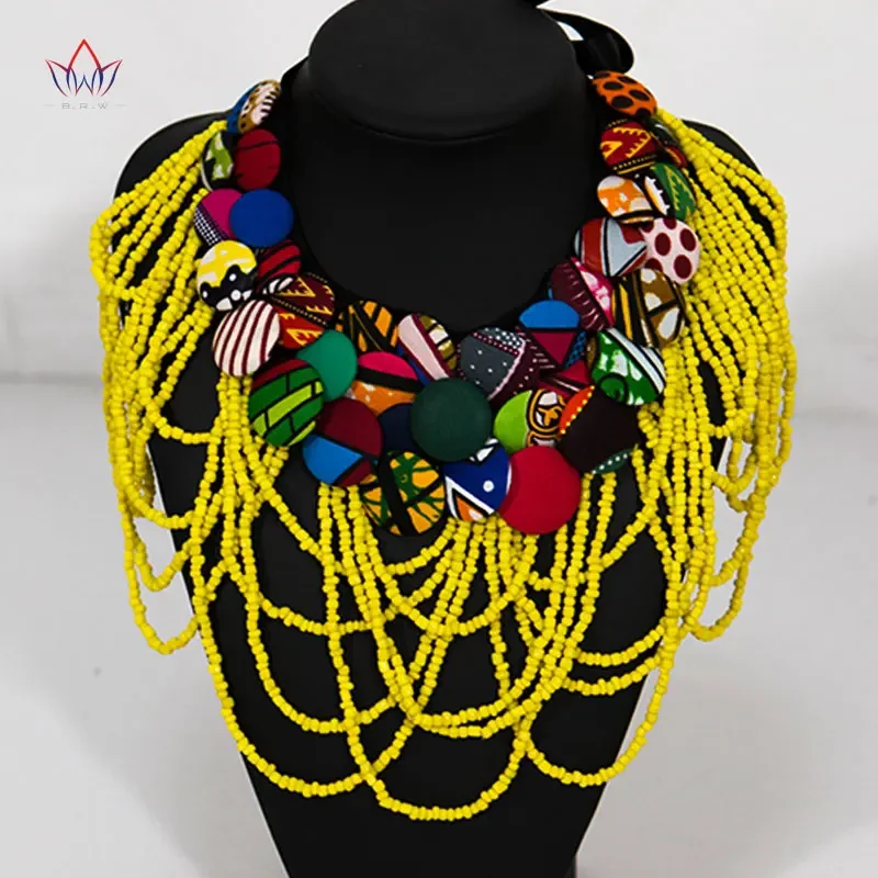 Hot Sale Handmade Ankara Button Bib Necklace Hot Sale Cotton Necklace Shourouk Statement Necklace Choker Necklaces WYB06