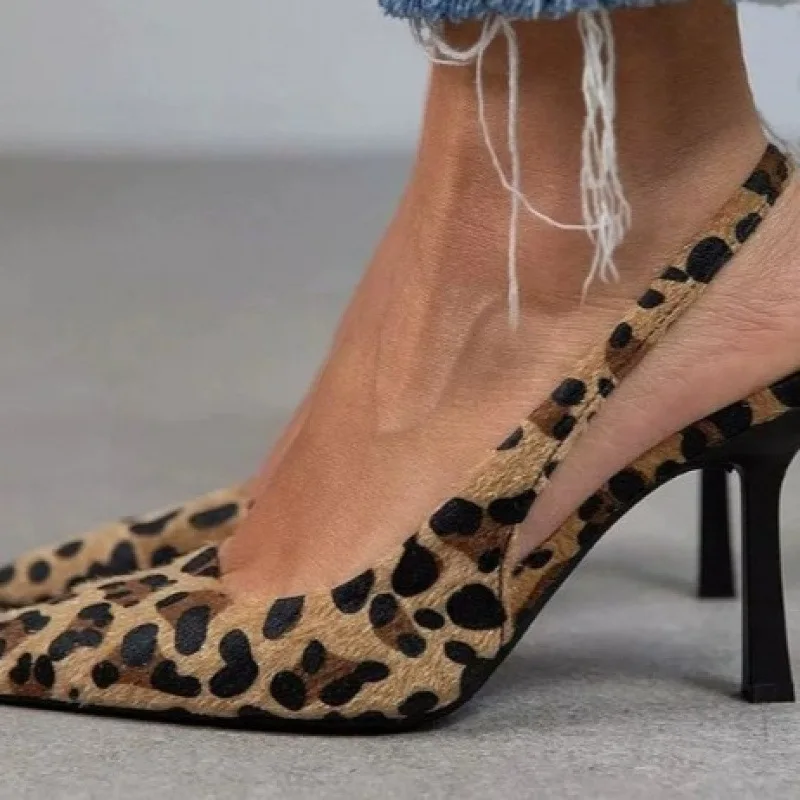 

Sexy High Heels Leopard Print Women's Elegant Sandals Pointed Toed Women's Shoes