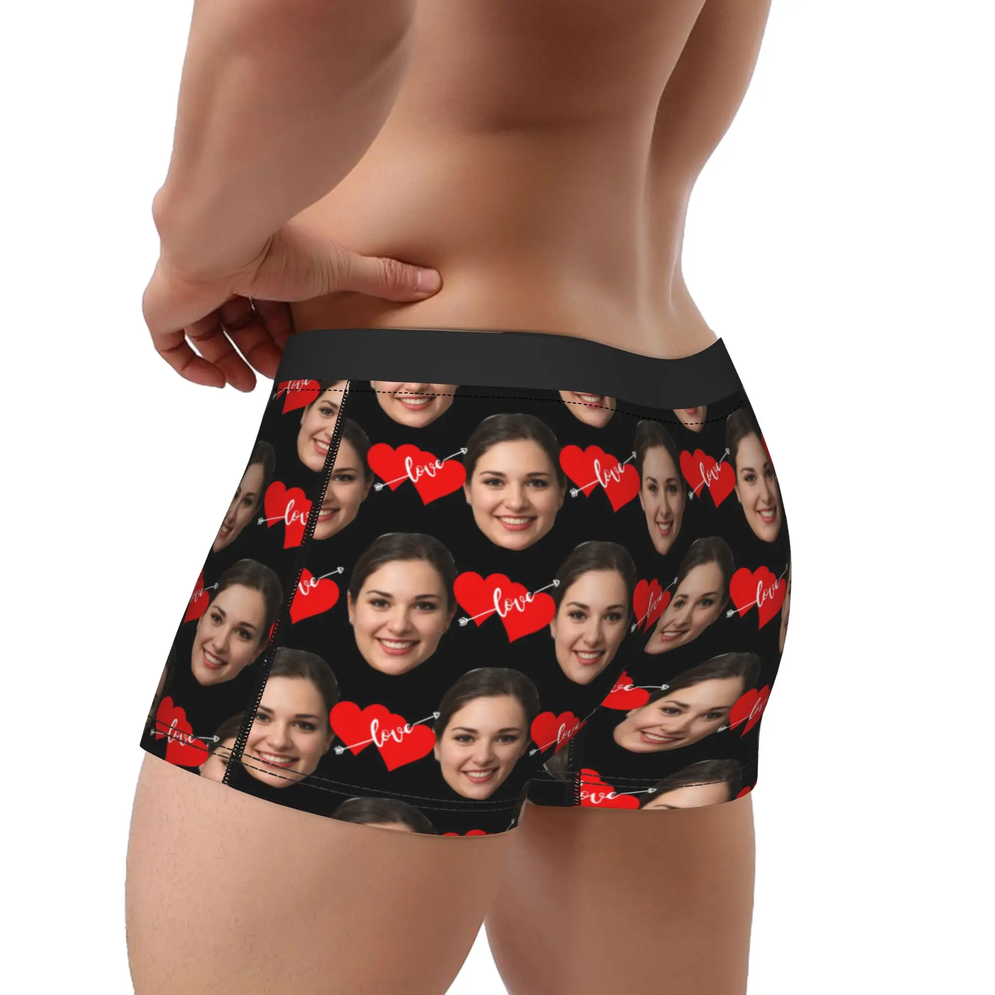 Custom Head Image Underwear Love Heart Men Boxer Brief Funny Trunk Quality Custom Plus Size Underpants