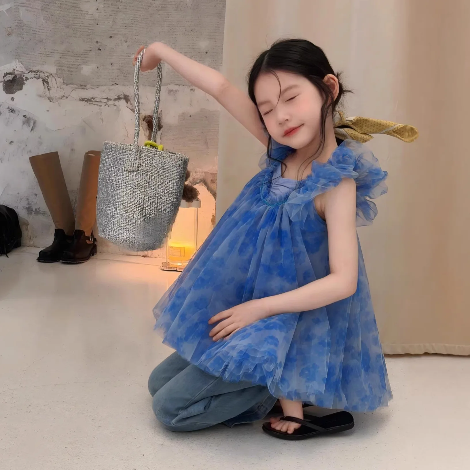 

Girls Top 2026 Spring New Korean Edition Tie Dyeing Strap Dress Casual Fashion Daily Style Versatile Wear