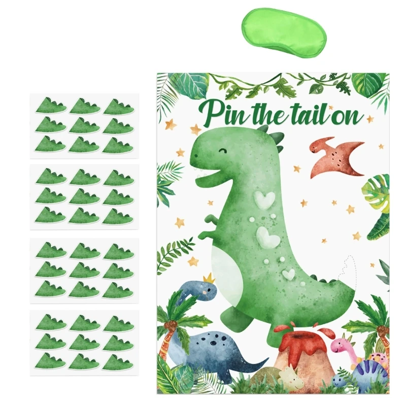 1 Set Fun Party Game Creative Shower Parties Props Pin the Tail on the Dinosaur with Tail Stickers & Eyemask for Kids