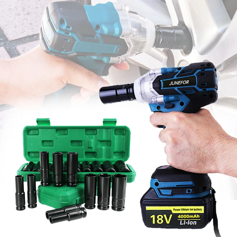 For Makita 18V Electric Impact Wrench Set Brushless Torque Socket Wrench For Car Tires Cordless Power Tools 4000 Li-ion Battery