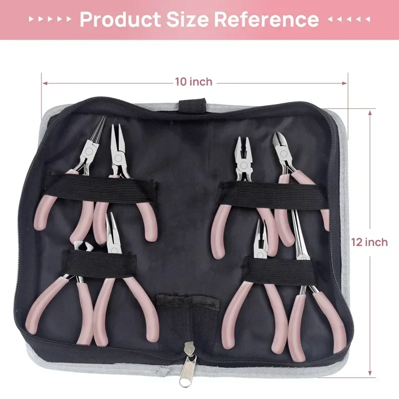 Portable Pink Color Stainless Steel Pliers Tools Set Round Nose Cutting Wire Plier Kit For Handcraft Beading DIY Jewelry Making