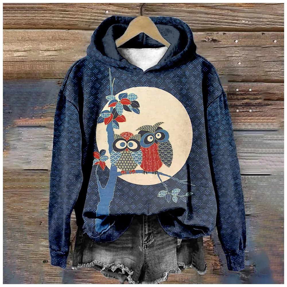 

Hoodies Sweatshirts Printed Crewneck Cute Owl Casual Plum Blossom Outdoors Shark Sports Streetwear Kawaii Women Clothing