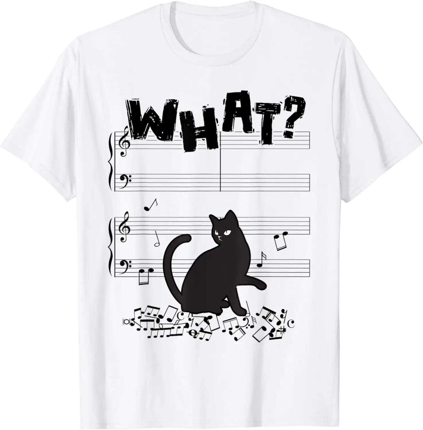 Cat What Funny Cat Music Note Fresh and Breathable Short Sleeves Suitable for Travel and Leisure