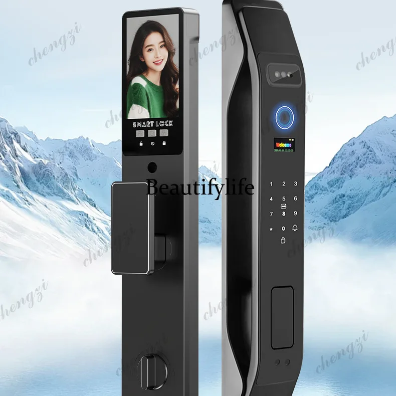 Automatic fingerprint lock household anti-theft door facial recognition smart door lock graffiti door lock visual cat eye
