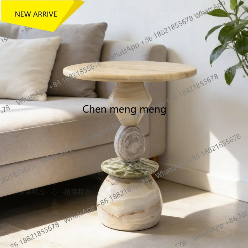 

G153 Marble art side few holes stone round table Italian light luxury jade villa large flat floor living room small corner table
