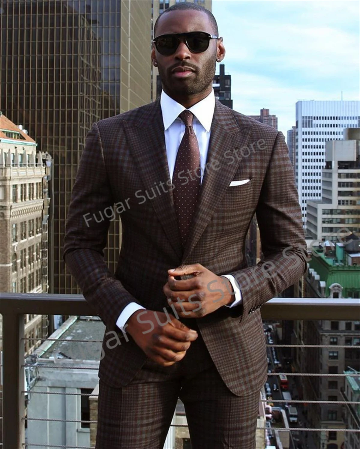 

Gentleman Men Suits 2 Pieces Damier Checkered Two Buttons High Quality Slim Fit Formal Business Wedding Causal Prom