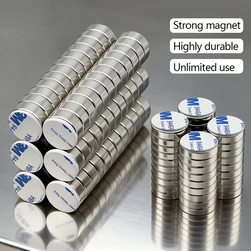 Imagen 2 del producto Imán redondo súper fuerte, potentes imanes de neodimio con adhesivo de doble cara, imán magnético permanente para refrigerador N35 NdfeB
