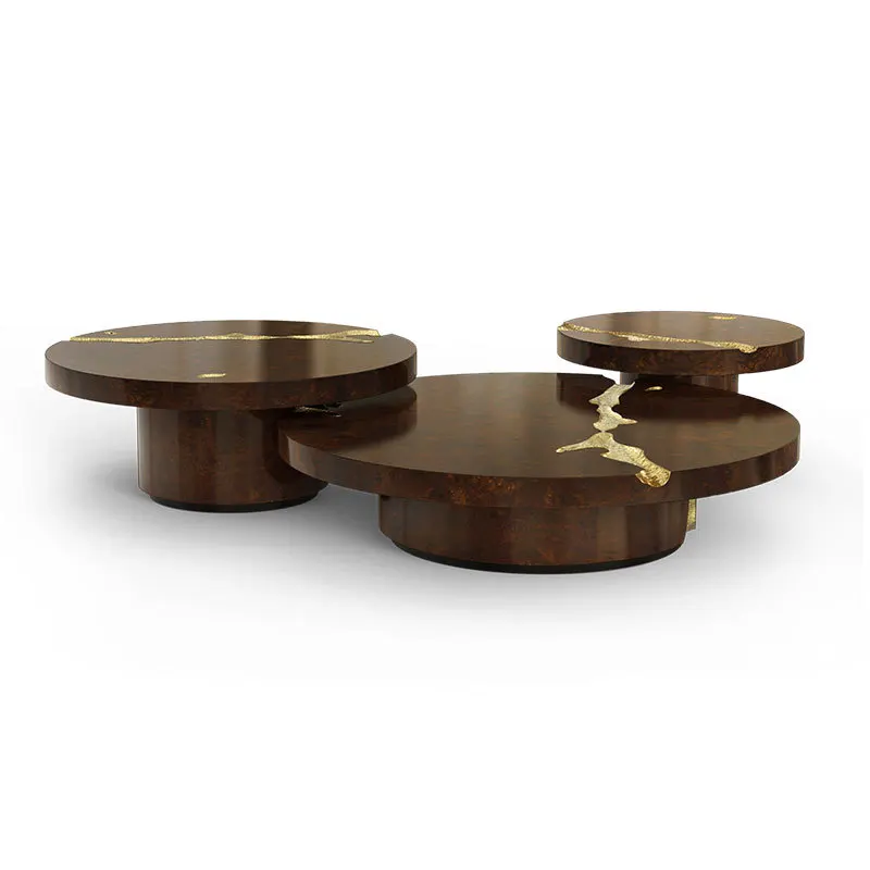 

Italian light luxury round solid wood coffee table designer special-shaped crack coffee table living room