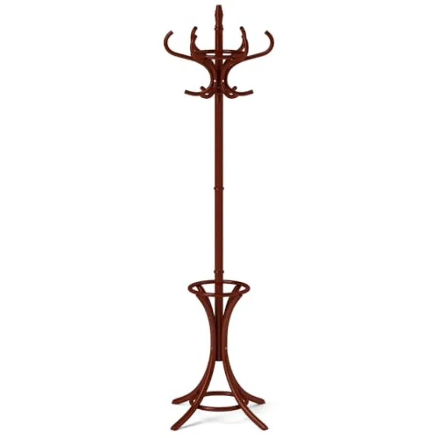 

73" Coat Rack Freestanding Wooden Coat Tree with 12 Hooks and Umbrella Stand Entryway Hall Tree Hat Hanger Organizer Coat Rack