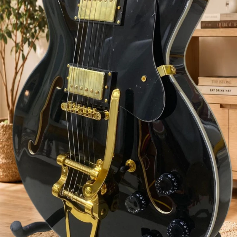 Black Semi Hollow Gold Piece 3-With Tremolo Arm 335 Electric Guitar Large Tremor System HH Pcikups Rock Free Delivery