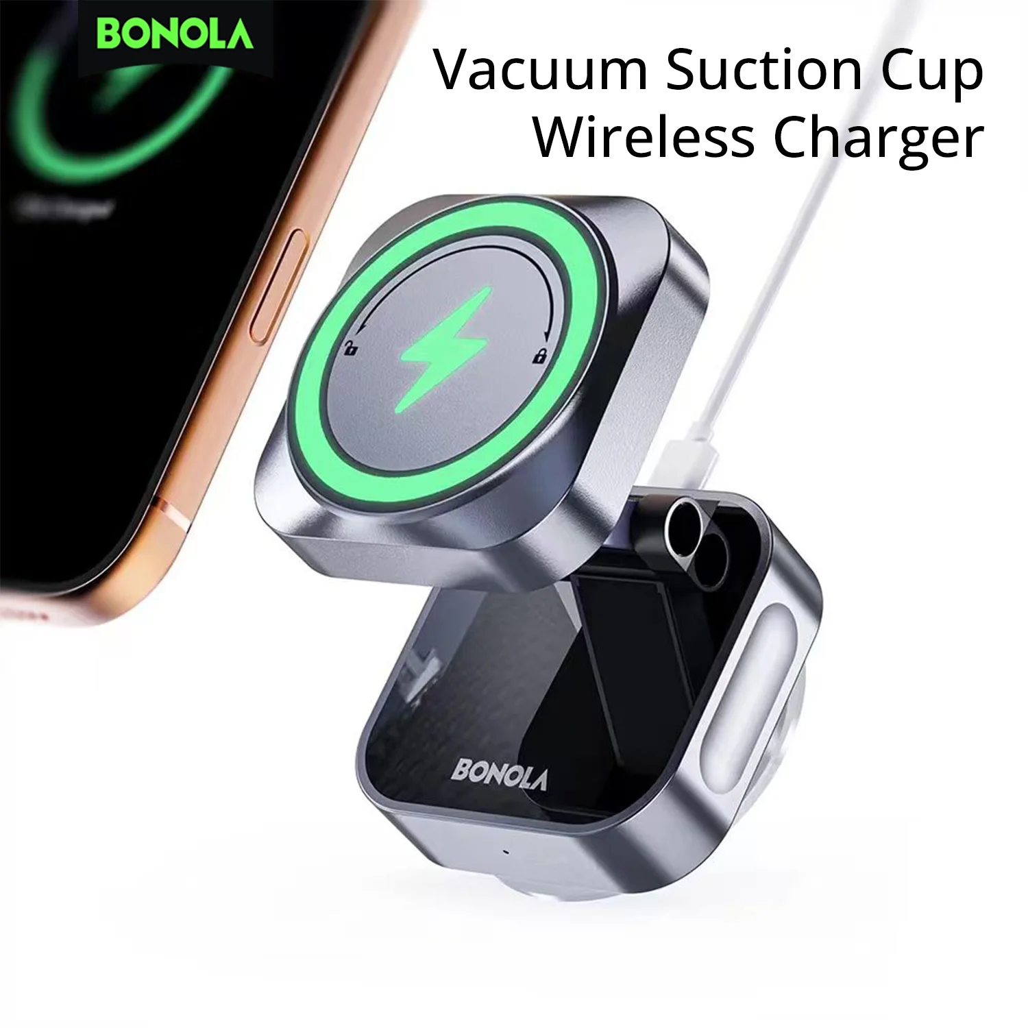 Bonola 15W Vacuum Suction Cup Wireless Charger for iPhone 17