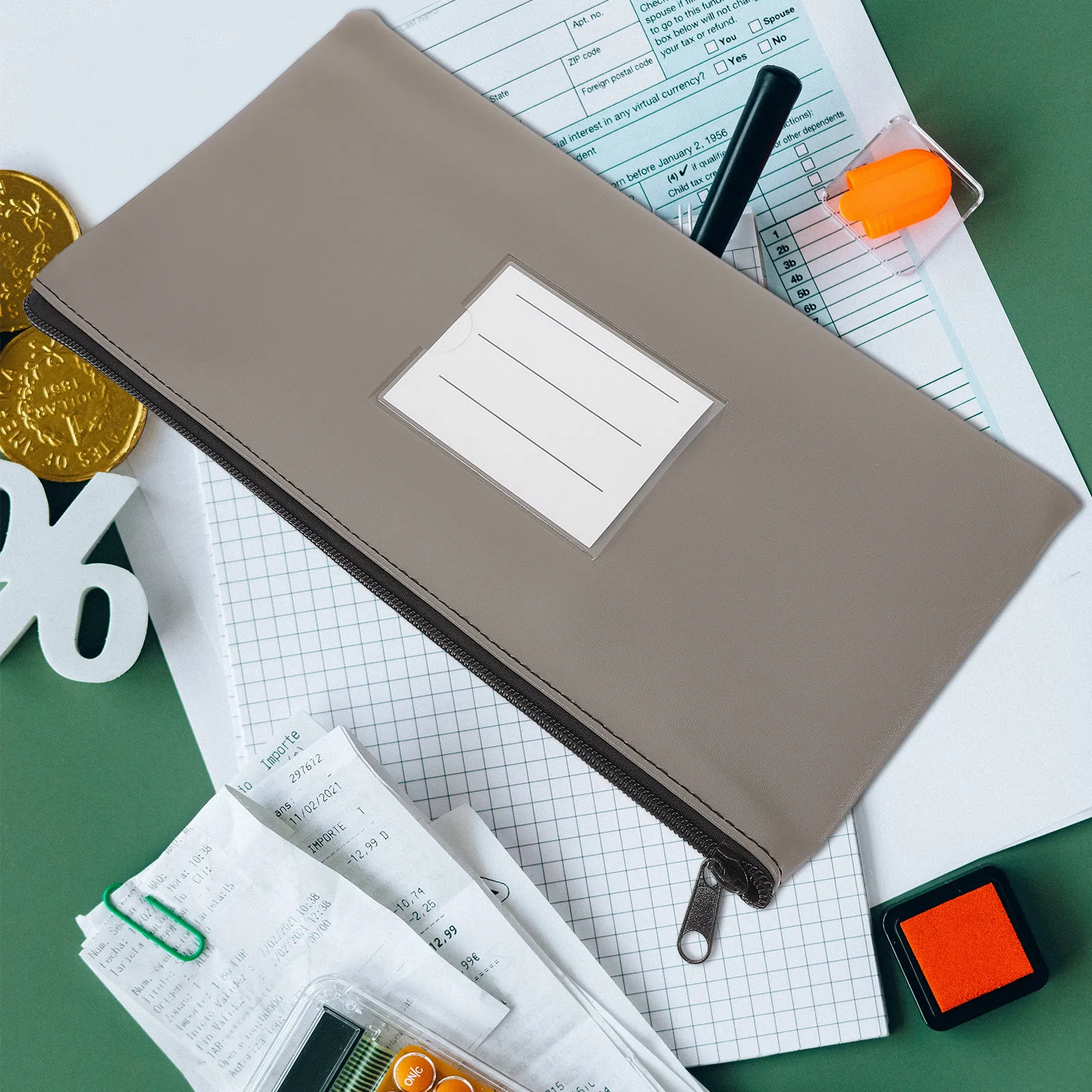 

2Pcs Ticket Document Bag PU File Organizer Portable Foldable Document Holder Safe Storage for Office Students Business