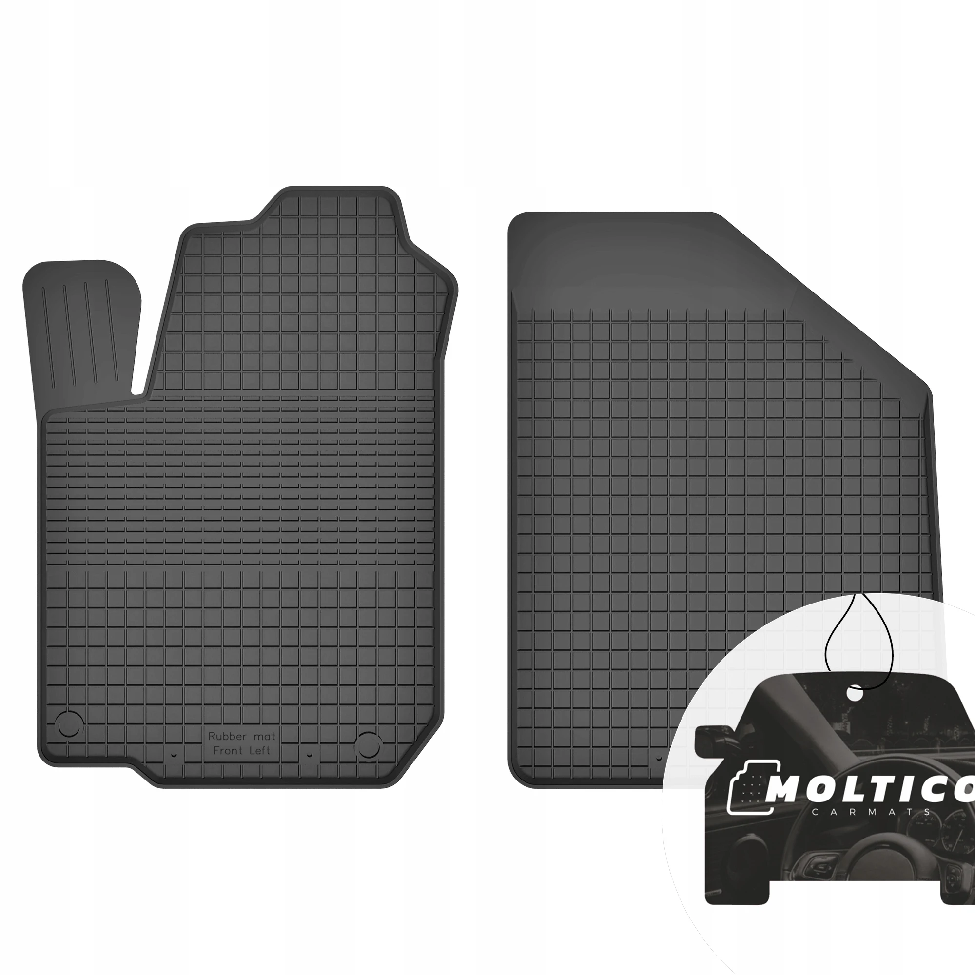 Rubberen vloermatten, geschikt voor de voorzijde van een Opel Agila B, bouwjaar 2007-2014, met rand.