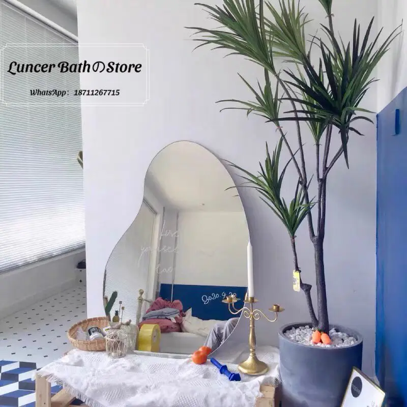 Korean Ins Irregular Full Length Mirror, Viral Floor Standing Dressing Mirror for Cafe, Flower Shop, Clothing Store Fitting