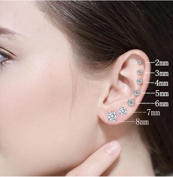4 Colors Polished Titanium Steel Screw Back Stud Earrings 5A Diamond Cut Cubic Zirconia Silver Black Rose Gold Tone Waterproof Anti Tarnish Unisex Hip Hop Fine Jewelry Daily Party Gift For Men Women