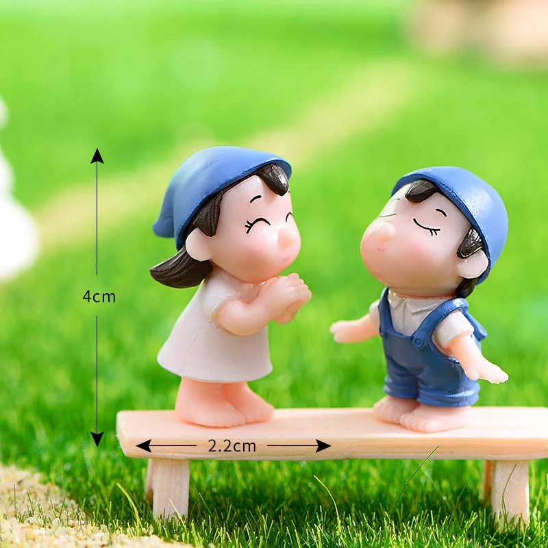 2pcs Left Right Couple Miniature Figurines Mossy Micro-landscape Fairy Garden Miniatures  Home Decor Modern Home Decoration