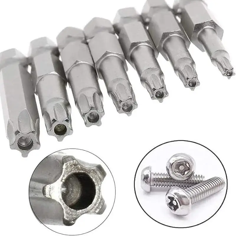 7Pcs/Set 5 Point Torx Screwdriver Bits 50mm S2 Magnetic Star Screw Driver 1/4