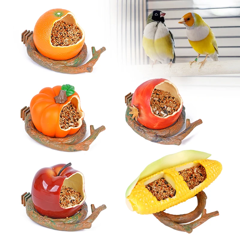 Funny Fruit Shape Bird Parrot Feeder Orange Pomegranate Food Water Feeding Bowl Container Feeders For Crates Cages Pet Supplies