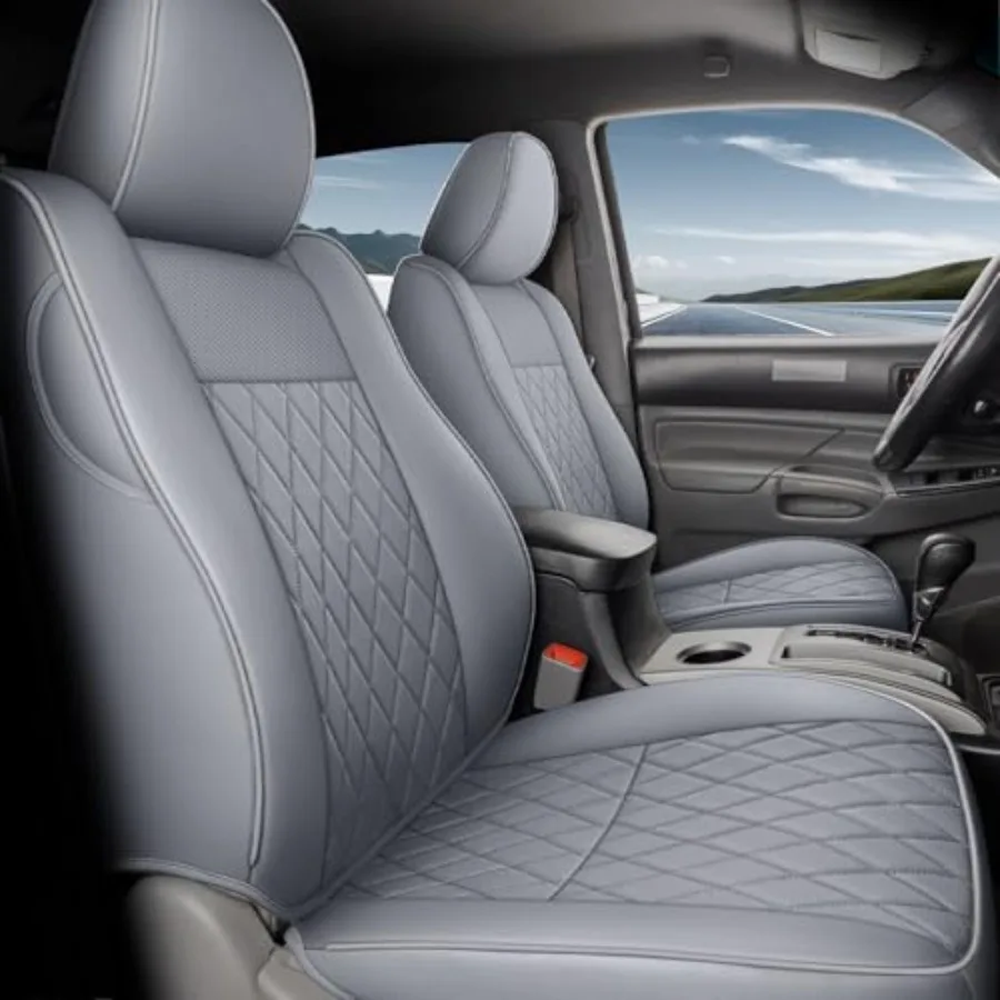 

Чехлы на передние сиденья для Toyota Tacoma 2005-2023 Double/Crew Cab, кожаные, серые, на заказ, защитные накладки на сиденья, аксессуары