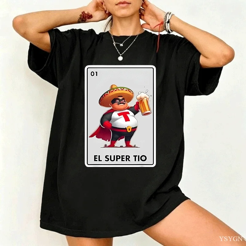 Mexican Uncle Drinking Lover Graphic T Shirts Cotton Mexican Bingo Card T-Shirt Casual Round Neck Printed Cotton Short Sleeve